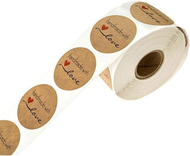 500 Stück DIYelecs Handgemacht mit Liebe Aufkleber, runde selbstklebende Kraftpapier Etiketten in Beige, Durchmesser: 4 cm, Tiefe: 1,4 cm - Bild 1