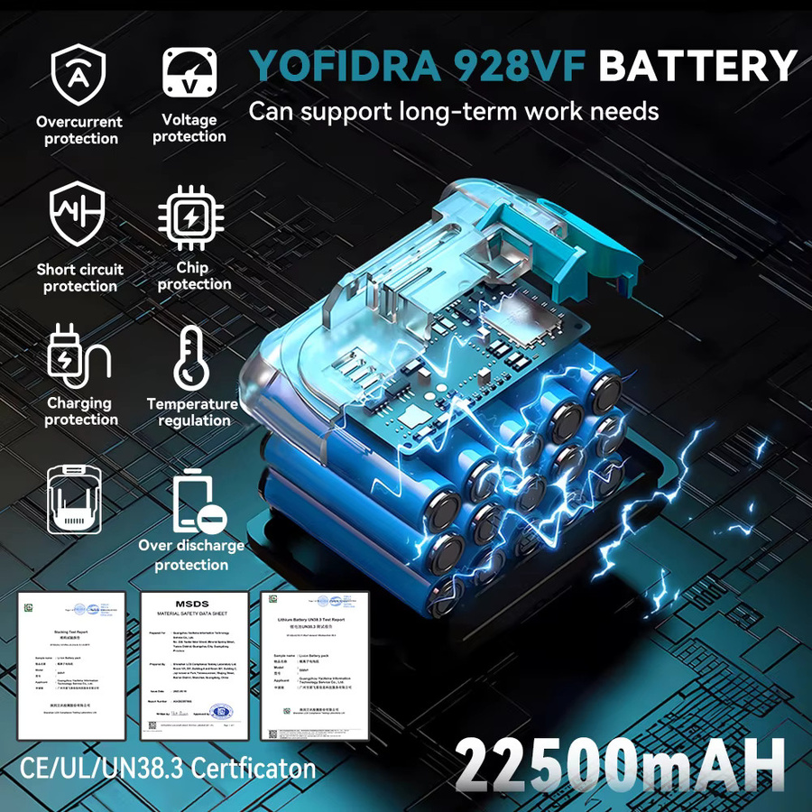 YOFIDRA Wiederaufladbare Lithium-Ionen-Batterie für Elektroschrauber und Kettensäge, Farbe: Schwarz - Bild 4