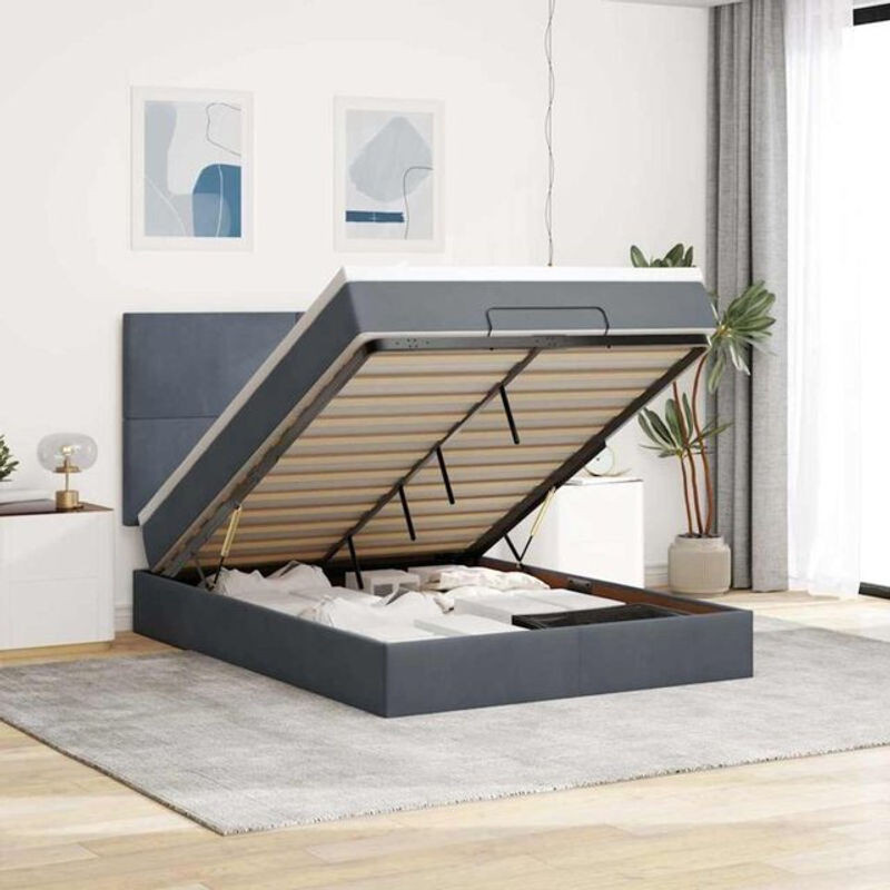 Vidaxl Polsterbett Ottoman mit Matratze und LED in Anthrazit Grau aus Samt, B/T: 140 x 190 cm - Bild 1