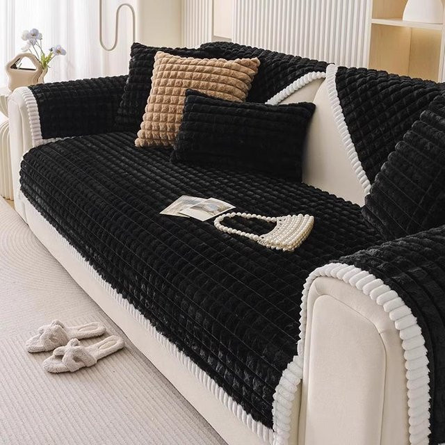 Verdicktes Flanell-Sofakissen von Household supplies MH, kariert in Schwarz, rutschfest und staubdicht, B/T/H: 70 x 70 x 70 cm - Bild 1