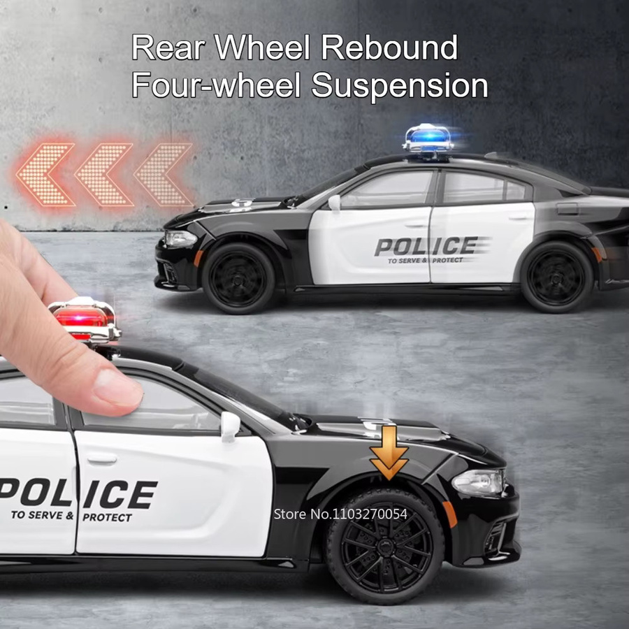 MAKEDA 911 DaKar Polizeiauto, Modell, 1:32, Metall, Licht und Sound - Bild 5