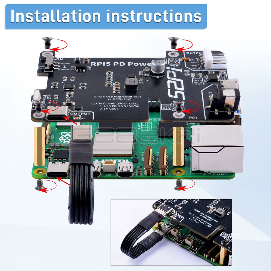 Geeekpi Raspberry Pi 5 PD Power Expansion Board mit Always-On-Schalter in Schwarz - Bild 4