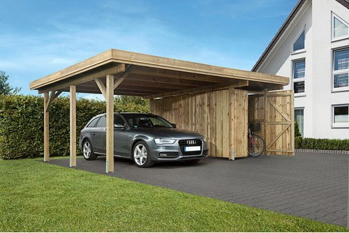Mr. GARDENER Geräteraum Hamburg 1 für Doppelcarport, braun, Holz, Pultdach mit Doppeltür - Bild 1