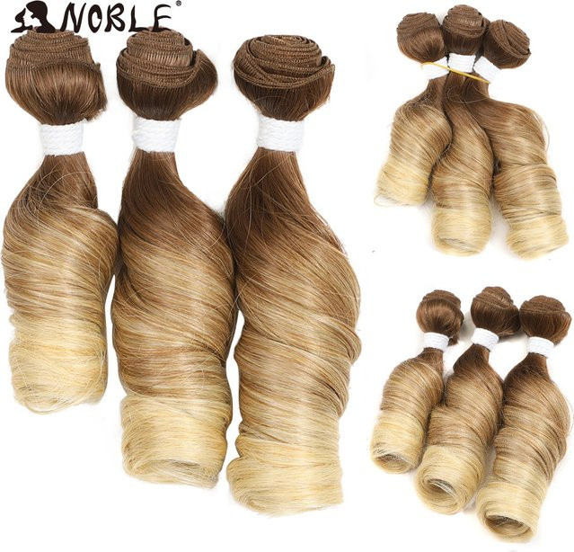 NOBLE Synthetische Haarbündel Loose Wave Ombre, Dunkelbraun zu Honigblond, Damen - Bild 1
