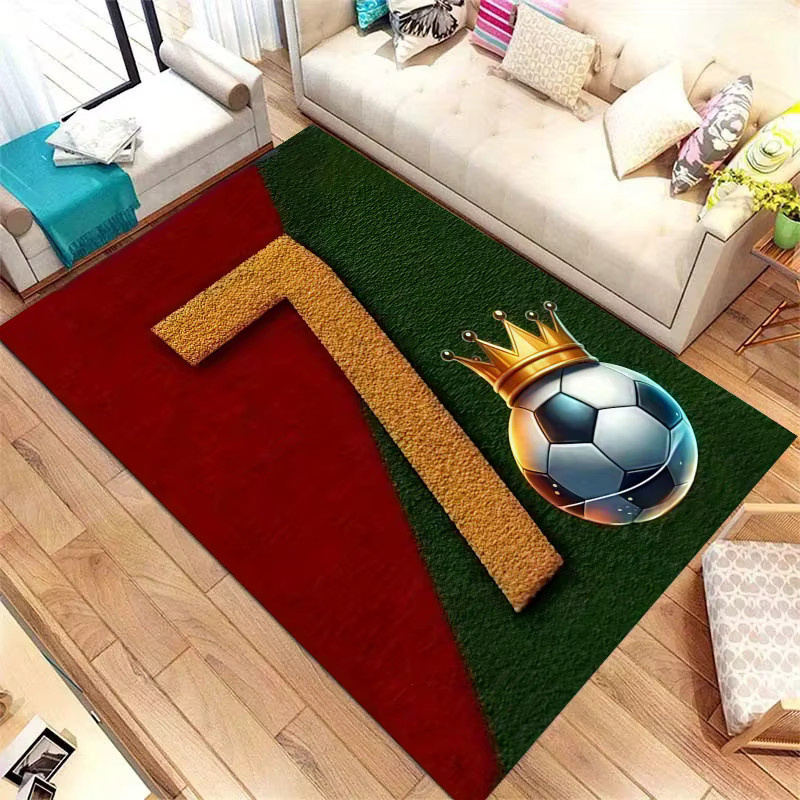 VIKAMA CR7 Fußball Kristall-Samt-Teppich mit Nummer 7 und Portugal Flagge, rot, rutschfest und waschbar - Bild 2