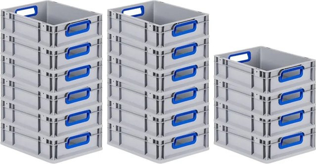 PROREGAL Spar Set 16x Eurobox Nextgen Color Transportboxen mit Griffen, Farbe Blau, H x B x T: 12 x 30 x 40 cm, 11 Liter pro Box, glatter Boden - Bild 1