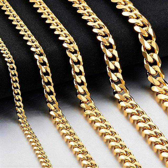 Halskette Edelstahl, Kubanische Kette, Herren, 18+5cm, Gold, Silber, Schwarz - Bild 1