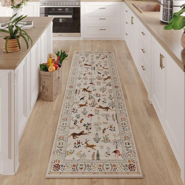 Rutschfester und waschbarer Küchenläufer Karpetti mit floralem Design in Grau, B/T: 120 x 40 cm - Bild 1