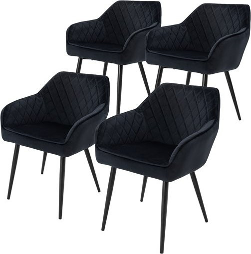 ML-Design 4er Set Esszimmerstühle mit Armlehnen aus schwarzem Samt und Rauten Steppung sowie Stahlbeinen B/T/H: 60 x 60 x 80 cm - Bild 1