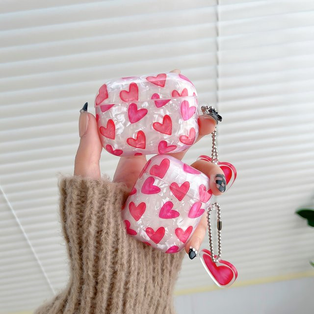 Apple Kopfhörer-Schutzhülle für AirPods Pro, AirPods 3 und AirPods 2 in Pink mit Muschel- und Rosenherzmuster - Bild 1