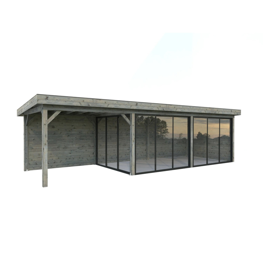 Palmako Pavillon Lenna Set 417 Slide in Grau aus Fichtenholz mit Alu-Schiebetüren und ESG-Glas, B/H/T: 876 x 245 x 300 cm - Bild 2