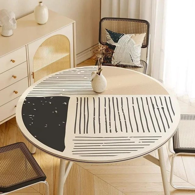 FQMM Runde Tischdecke aus PVC im japanischen minimalistischen Stil, wasserdicht und ölbeständig, Multicolour, Durchmesser: 150 cm - Bild 1