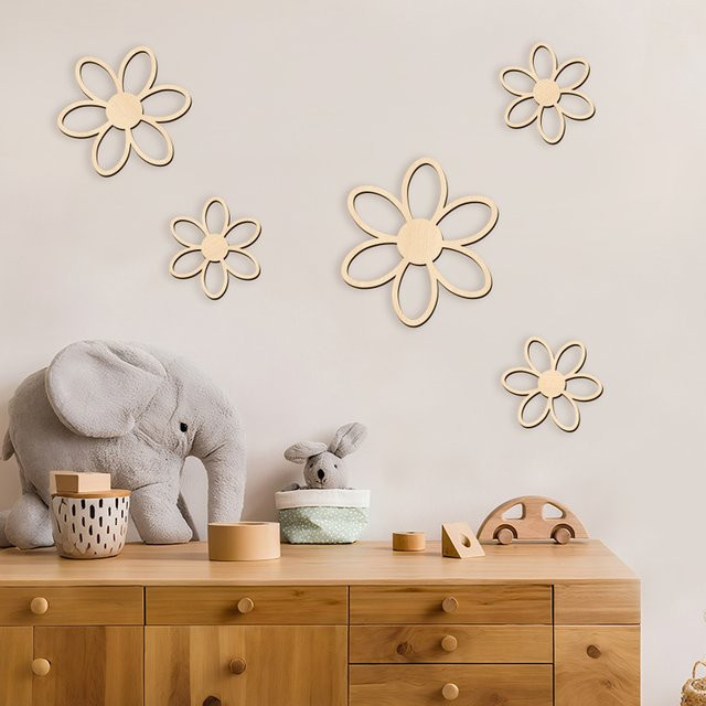 NUBECOM 5er Set hölzerne Gänseblümchen als Wanddekoration in Beige im skandinavischen Design - Bild 1