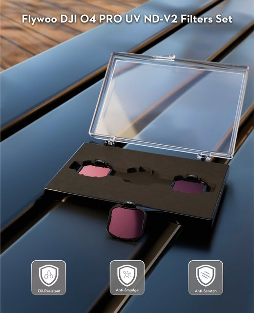 Flywoo ND-Filter V2 Set für DJI O4 PRO in Schwarz mit ND UV ND4 ND8 ND16 ND32 - Bild 1