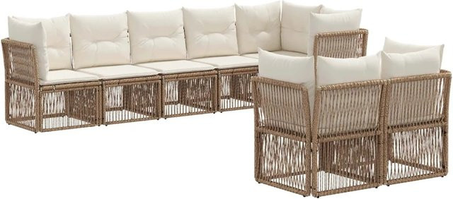 vidaXL Gartensofa-Set 8-teilig in Beige aus Poly-Rattan mit pulverbeschichtetem Stahlgestell und Polsterkissen - Bild 1