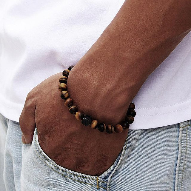 KaiTingu Jewelry Perlenarmband, Vulkanstein, brown, Herren - Bild 1