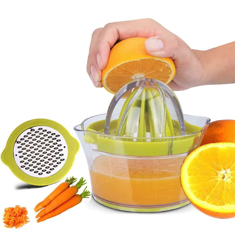 Galavilly 4-in-1 Manuelle Zitruspresse für Zitronen und Orangen mit integriertem Messbecher und Reibe in Rundform aus Kunststoff - Bild 3