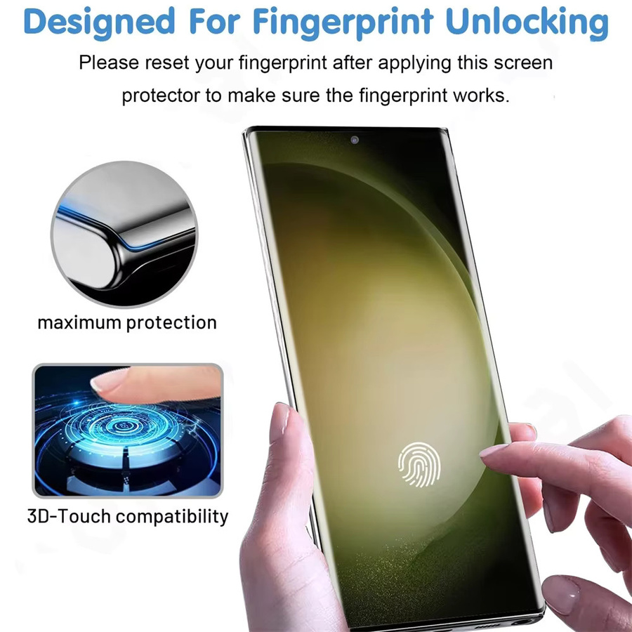 3er-Pack Displayschutzfolie aus gehärtetem Glas für Samsung Galaxy S24 Ultra, S23, S22 und S21, gebogene Vollabdeckung, transparent, Anti-Fingerabdruck-Effekt - Bild 3