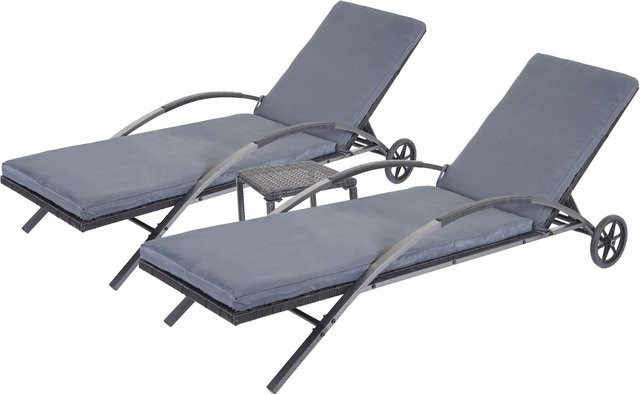 2er-Set MCW Sonnenliegen E27 aus Poly-Rattan in Schwarz mit dunkelgrauen Kissen - Bild 1