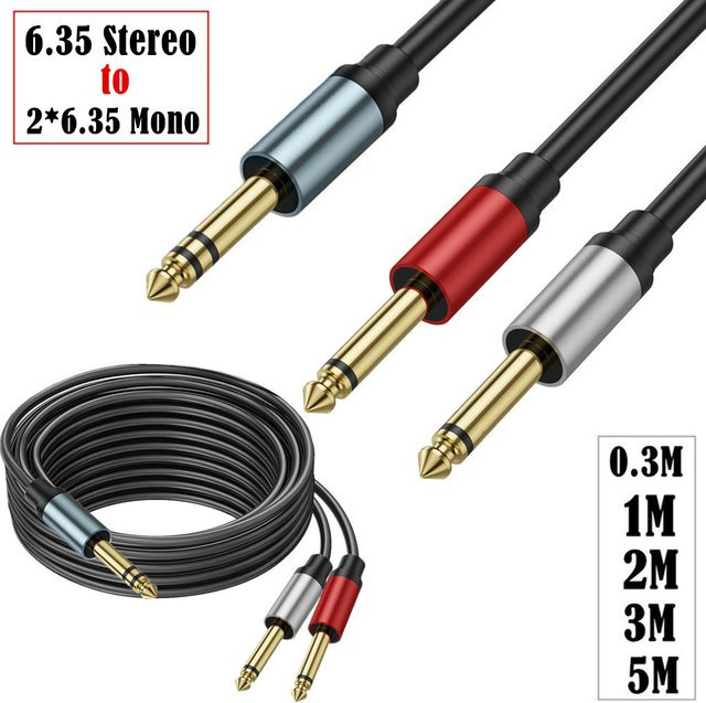 BSN Stereo auf 2 Mono Y-Splitter Audiokabel 6,35 mm auf Dual 6,35 mm TS Mono Stecker, Schwarz und Multicolour - Bild 1