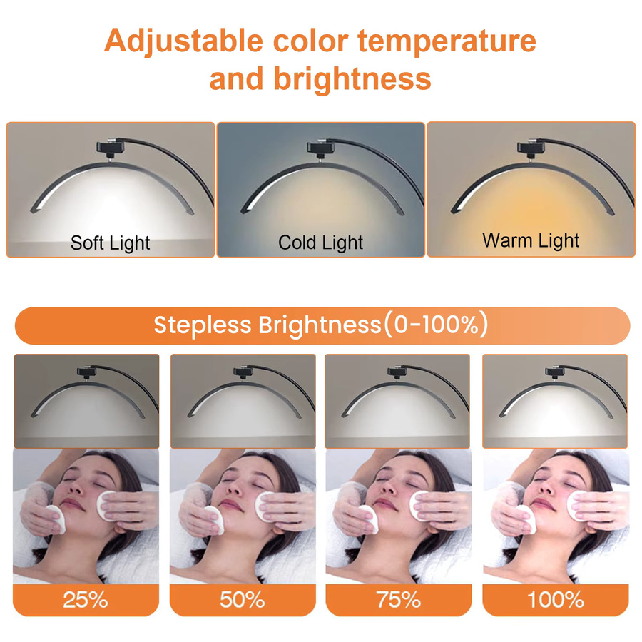 Vremota Boden-LED-Videoleuchte in Schwarz, 40W, 24 Zoll Halbmondform, dimmbar mit CCT 3200K-5600K für Beauty, Gesichtsbehandlungen und Hautpflege - Bild 3