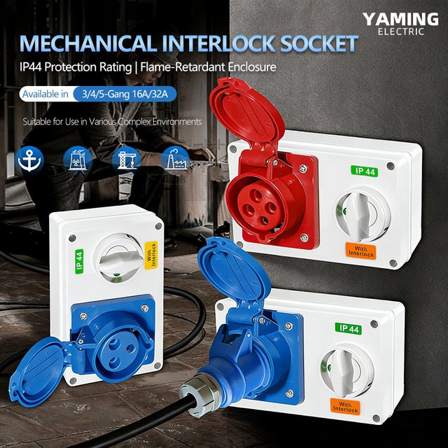 CHYAM Industrielle Mechanische Verriegelungs-Steckdosenbox mit Ein/Aus-Schalter, Weiß, 16A/32A Ein- und Dreiphasig - Bild 1