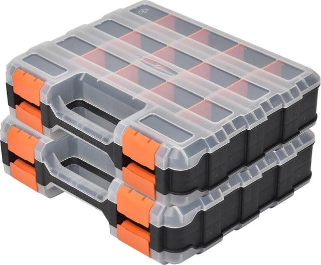 Teile-Organizer-Box mit 34 Fächern in Rot, doppelseitiger Aufbewahrungskoffer mit abnehmbaren Trennwänden für Schrauben, Angeln und Basteln, B/T/H: 32,0 x 27,0 x 8,0 cm - Bild 1
