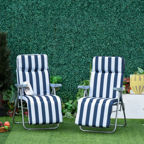 Outsunny Gartenliegen-Set, 2-teilig, blau-weiß, mit Armlehnen und Auflagen, Stahl und Polyester, B/T/H: 60 x 75 x 102 cm - Bild 3