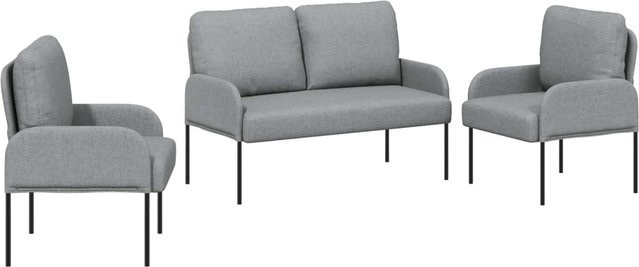 vidaXL Sofagarnitur 3er Set Hellgrau mit Polsterung und Armlehnen B/T/H: 115 x 56 x 80 cm - Bild 1