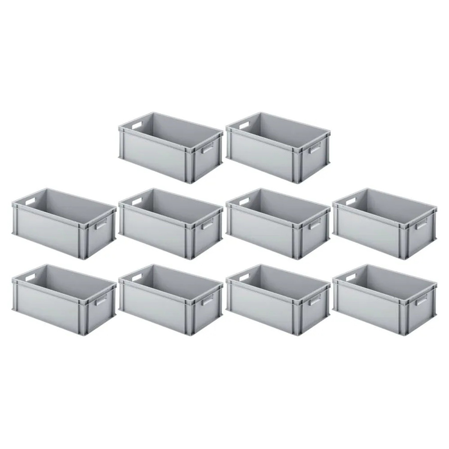 PROREGAL SparSet 10x Eurobehälter mit offenem Griff in Grau, H x B x T: 22 x 40 x 60 cm, 38 Liter Transportboxen - Bild 2
