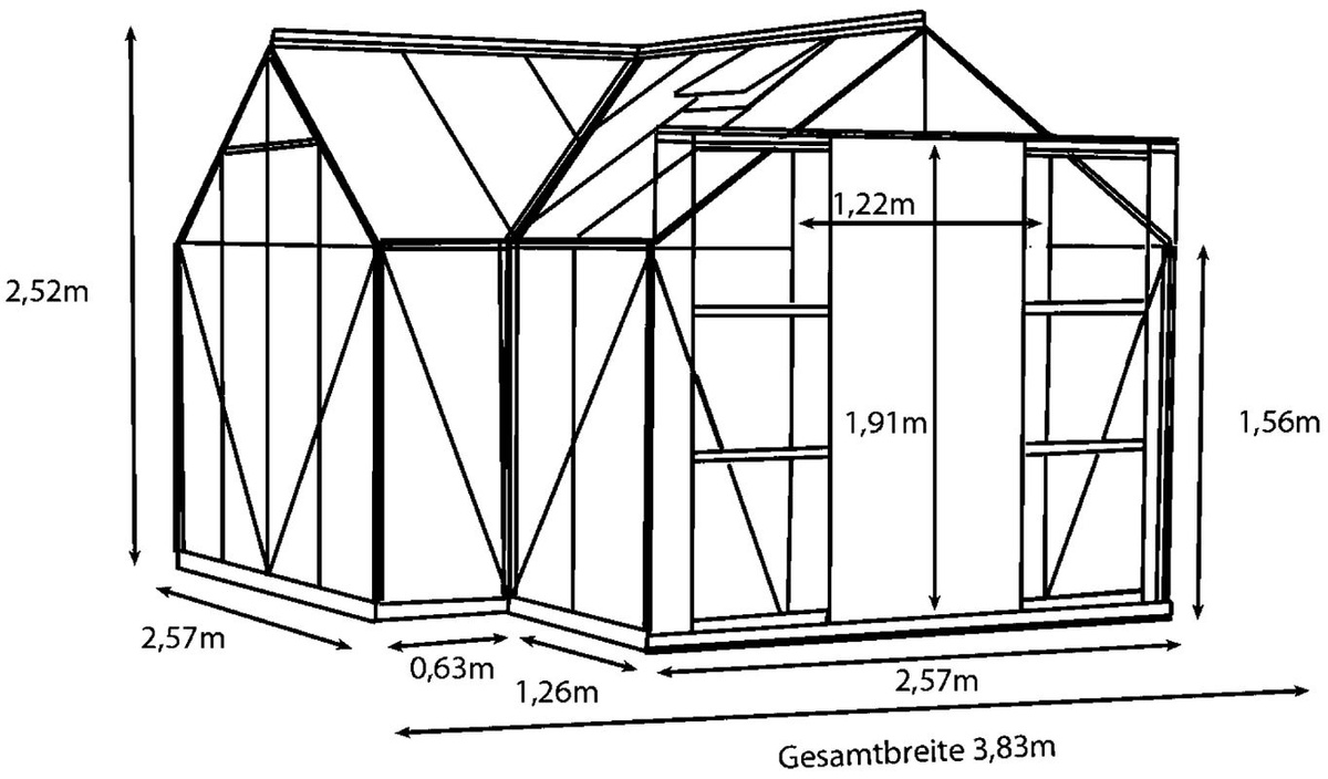 Vitavia Gewächshaus Sirius in Schwarz mit 3 mm ESG-Glas und Fundament, 13 m² - Bild 2