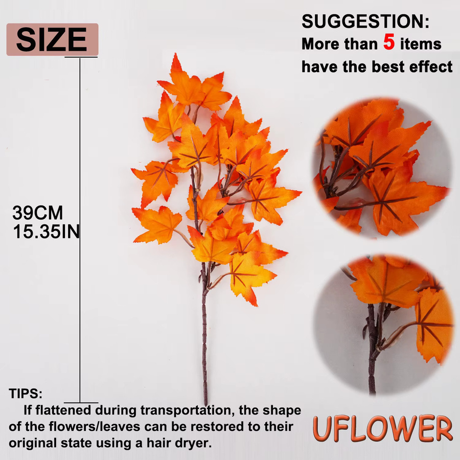 Uflower Künstliche Ahornblätter in Herbstfarben Gelb und Orange für deine Dekoration - Bild 2