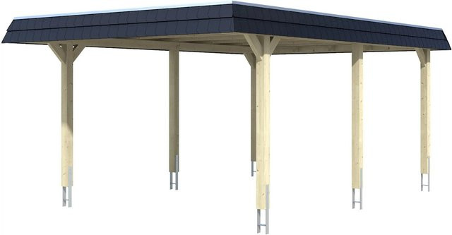 Skan Holz Carport Wendland in Weiß mit Alu-Dach und schwarzer Blende, B/T: 409 x 628 cm, Firsthöhe: 247 cm - Bild 1