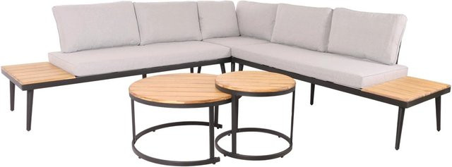 MCW Garten-Lounge-Set H54c aus Akazienholz und Stahl mit Beistelltisch in Hellbraun und hellgrauen Kissen - Bild 2