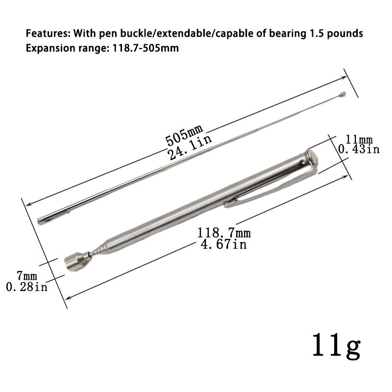 Mr Drill Tragbarer Magnetischer Teleskop-Pickup Silber, Magnetische Teleskopstange für Auto und Fahrrad Reparatur - Bild 2