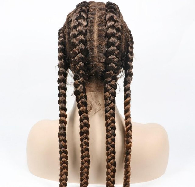 Lace Wig Haarperücke Damen, langes Haar mit Zopf, Schwarz - Bild 1
