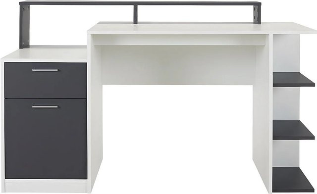 Vente-unique Schreibtisch Zacharie in Anthrazitgrau und Weiß, Breite: 138 cm - Bild 1