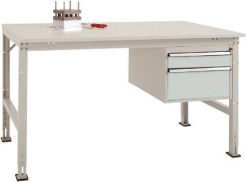 Manuflex AU5767.7035 Universal Komplett-Arbeitstisch Grund mit Kunststoff-Platte in Grau-Weiß, B/T/H: 200 x 80 x 76-87 cm - Bild 1