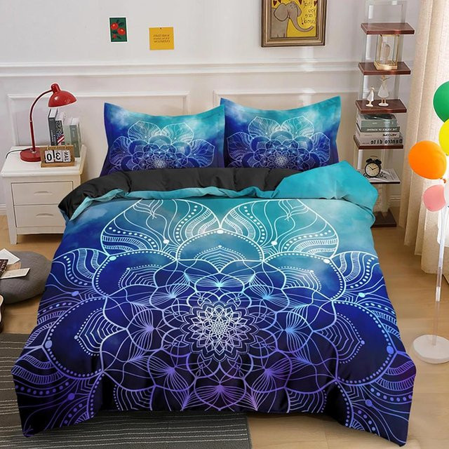 Lodestar Boho Bettwäscheset 3-teilig aus Mikrofaser mit Kissenbezug, Multicolour Blau, B/H: 135 x 200 cm - Bild 1