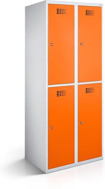rotstahl Garderobenspind mit 4 Türen in Orange und lichtgrauem Korpus, B/T/H: 60 x 50 x 180 cm - Bild 1