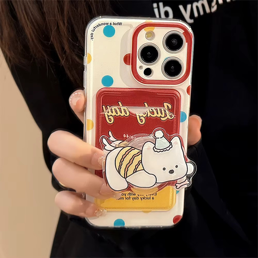 MUQGEW Handyhülle mit Umhängeband und Kartenhalter im Cartoon-Welpen-Design für iPhone, Farbe: Multicolour - Bild 3