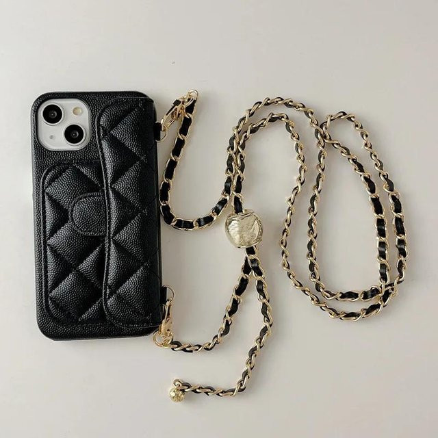 Crossbody Handyhülle für Apple iPhone 15 14 13 12 Pro Max mit Kartenhalter und Geldbörse aus Leder in Schwarz inklusive verstellbarem Lanyard Schultergurt - Bild 1