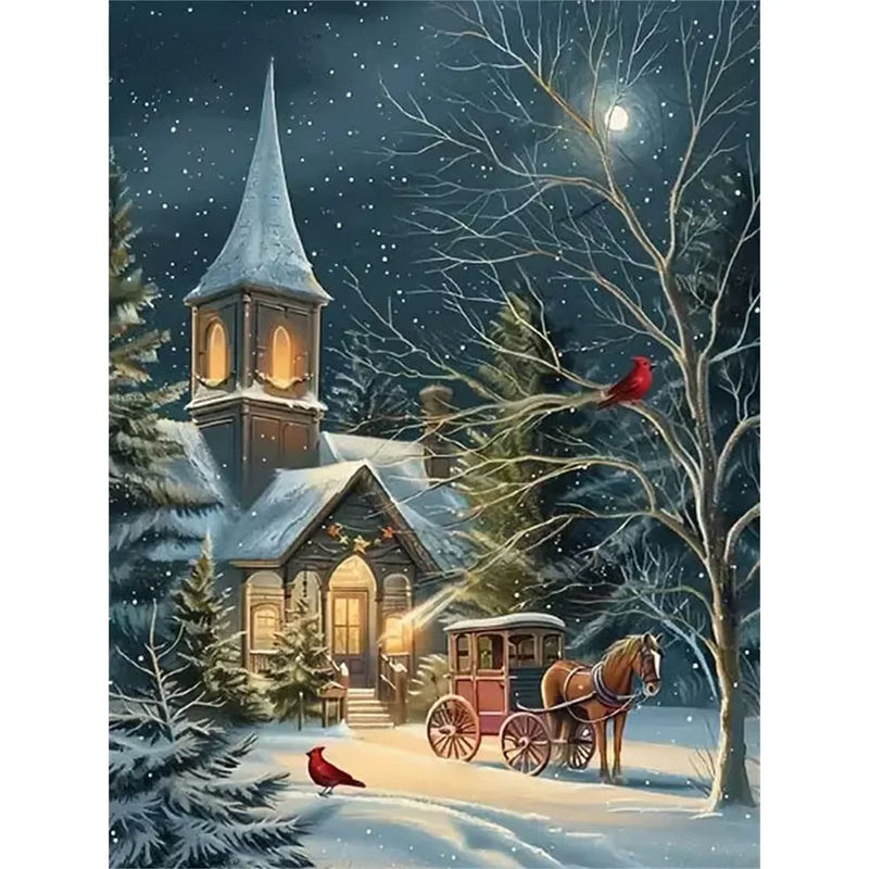 Evershine Diamantmalerei Weihnachten Mosaik Set mit Winterlandschaft und Landhaus Motiv, rund, mehrfarbig - Bild 4