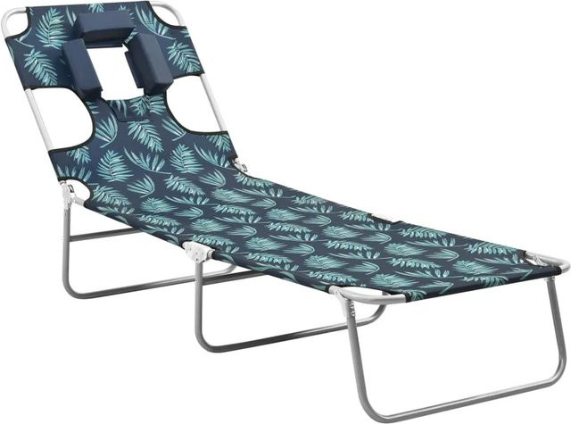 vidaXL Klappbare Sonnenliege mit Kopfkissen in Blau und floralem Muster aus Textilene und pulverbeschichtetem Stahl - Bild 1