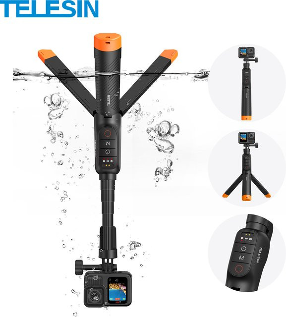 Telesin 3-in-1 Schwimmfähiger Selfie-Stick mit Bluetooth-Fernbedienung in Schwarz für GoPro Hero 9 10 11 12 13 - Bild 1