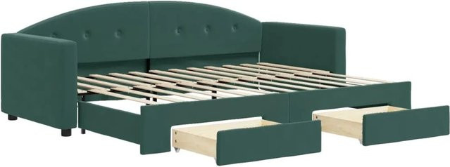 vidaXL Tagesbett ausziehbar mit Schubladen in Dunkelgrün aus Samt, B/T/H: 80 x 200 x 90 cm - Bild 1