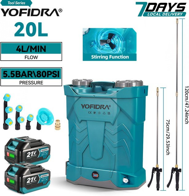 YOFIDRA Elektrischer Akku-Rucksacksprüher für Makita LXT, Kabelloses Sprühgerät mit 20 l Kapazität für Garten und Rasen - Bild 1