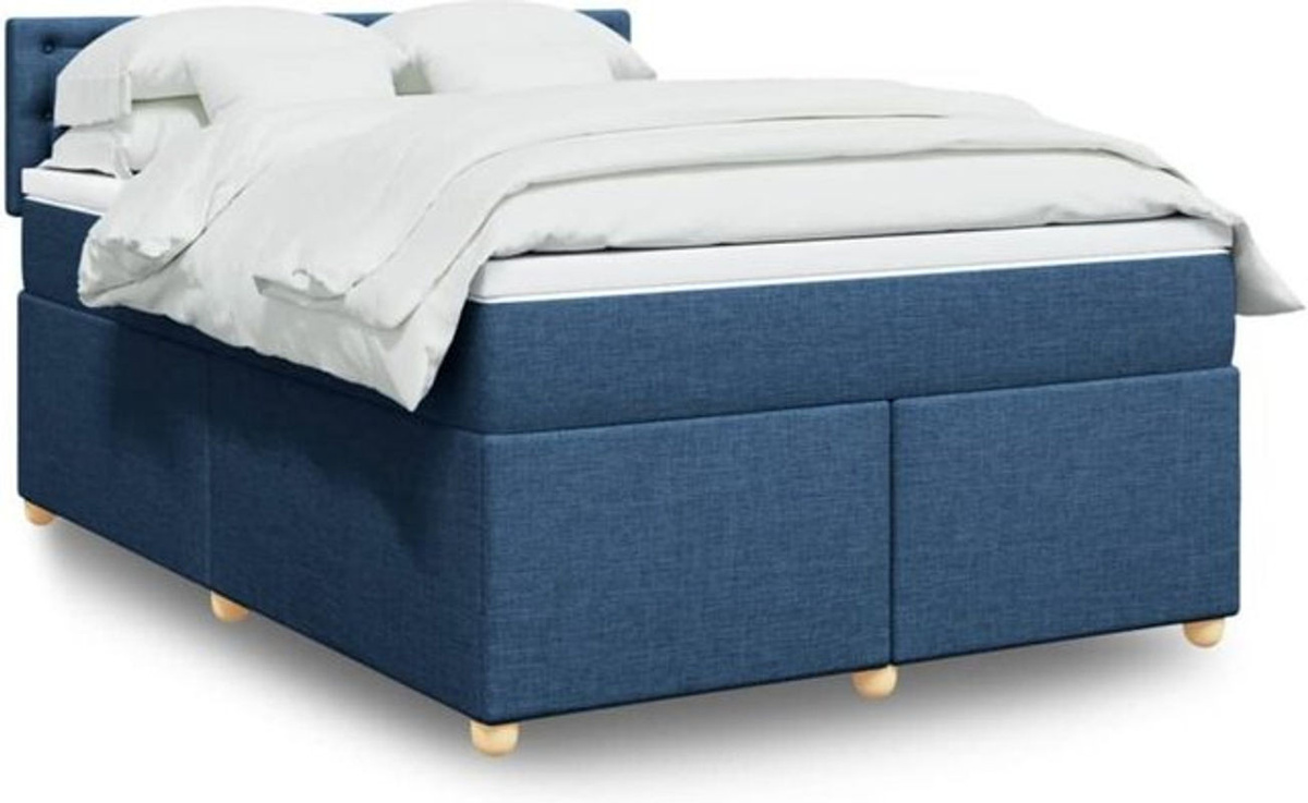 vidaxl Boxspringbett mit Matratze in Blau und Weiß aus Stoff, B/T/H: 140 x 200 cm - Bild 1
