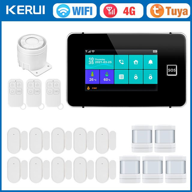 KERUI G64B 4,3-Zoll-Touchscreen-Panel 4G WIFI-Alarmsystem mit Temperatur- und Feuchtigkeitsanzeige Tuya Smart, Schwarz - Bild 1