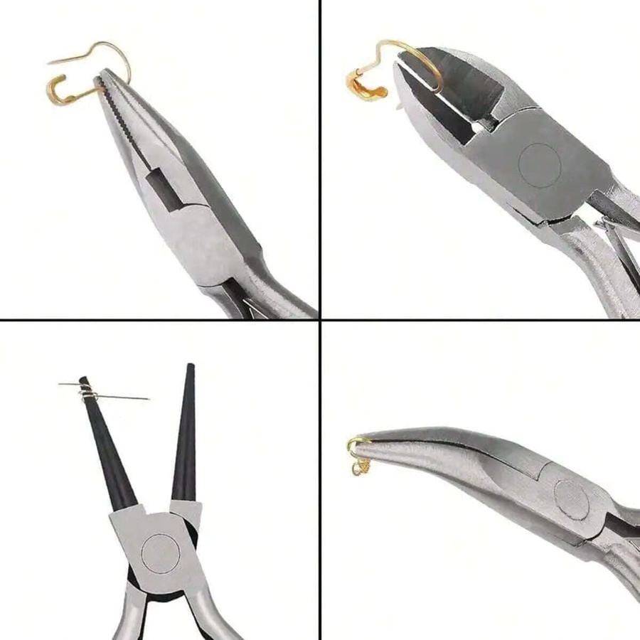 QYWCTZ Schmuckzangen-Werkzeugset aus Metall in Schwarz, 4-teilig mit Nadelschneider und gebogener Spitzzange zur Reparatur von Schmuckperlen - Bild 2